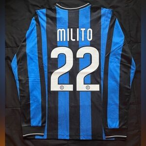 Milito #22 Milan Retro Soccer Football Jersey Kit blue Longsleeve 2010